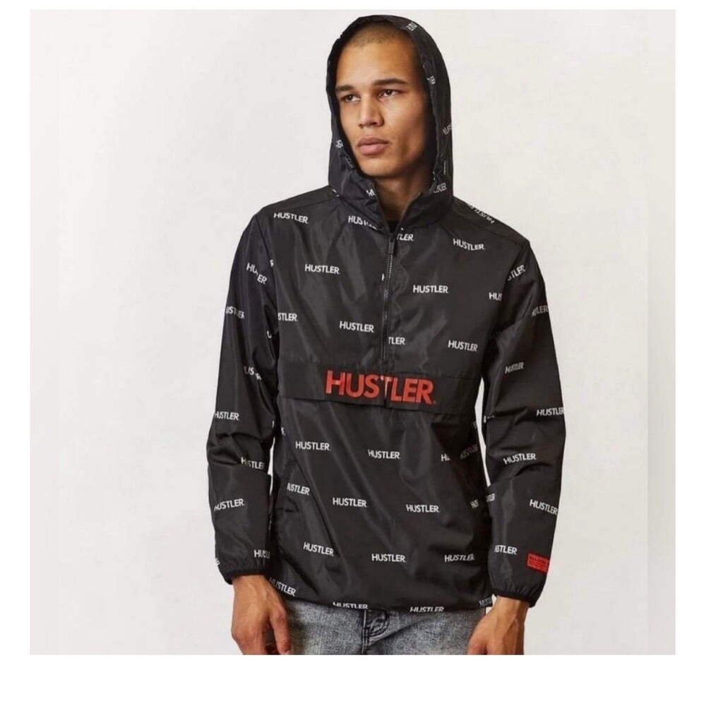 HUSTLER Reason Jacket S BLACK  Windbreaker Limited Edition Hoodie Pullover EUC